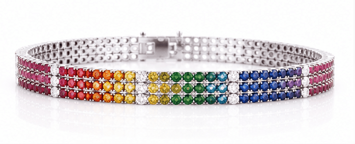 Triple-Row Rainbow Sapphire Tennis Bracelet